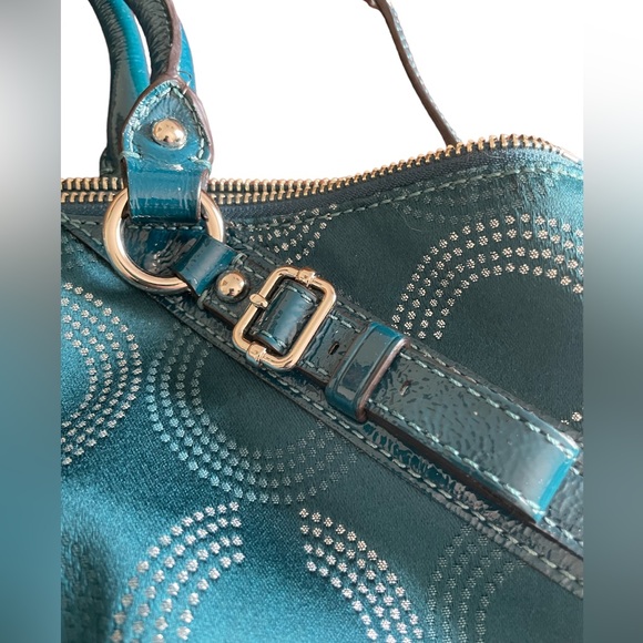 Coach Teal & Silver Signature Textile Jacquard Purse - Picture 2 of 6